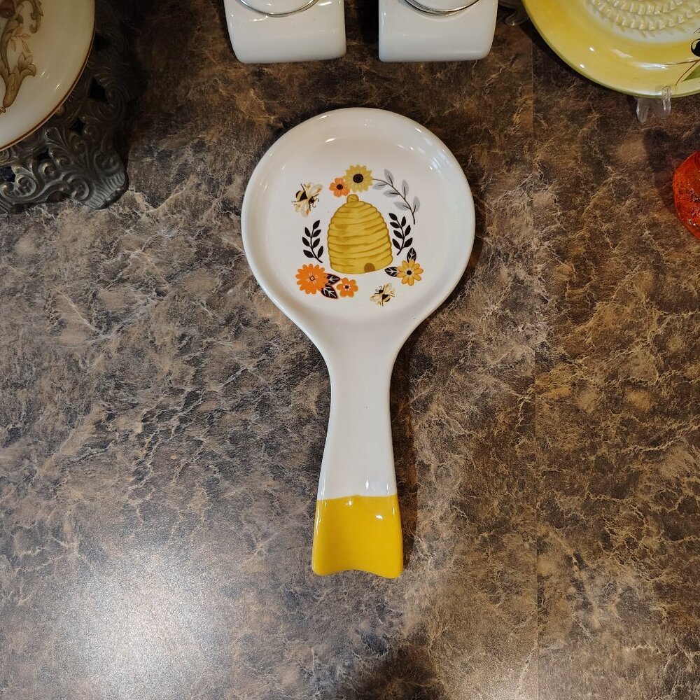 Prima Designs Spoon Rest Honeycomb Bumblebee Ceramic Retro Flowers Floral Decor - Picture 4 of 4